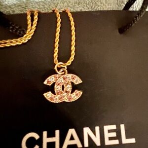 CHANEL Gold Necklace with Pink Accents